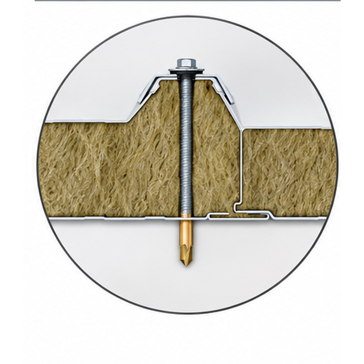 Rock wool corrugated roof panel joint detail
