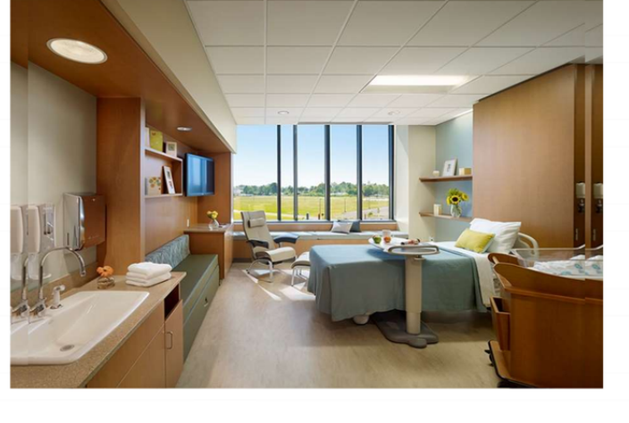 Healthcare room with acoustic ceiling