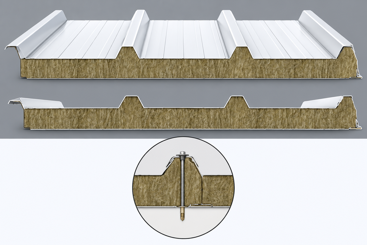 Rock wool corrugated roof panel