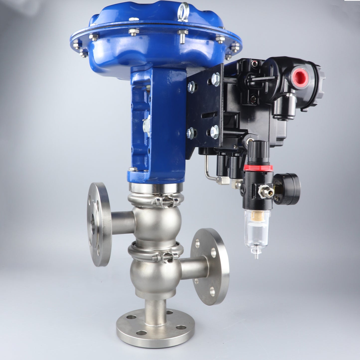 Sanitary Three-way LL Flow Regulating Control Valve with 4-20mA Signal Electrical Pneumatic